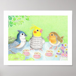 Póster Cute Birds Tea Party Nursery Art Print Poster