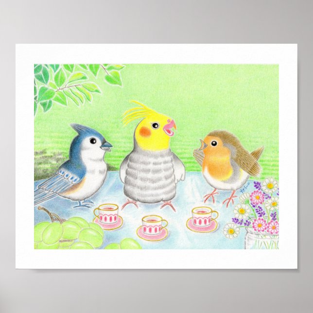 Póster Cute Birds Tea Party Nursery Art Print Poster (Frente)