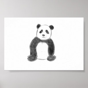 Póster Cute black and white panda sketch