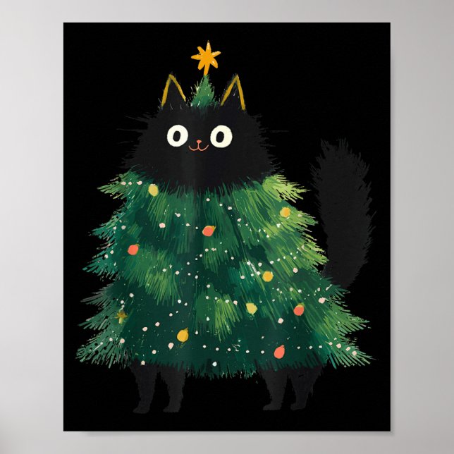 Póster Cute Black Cat Christmas Tree Funny Kitten Lover X (Frente)