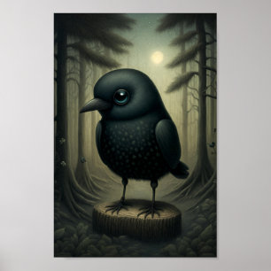 Póster Cute Black Crow en el bosque