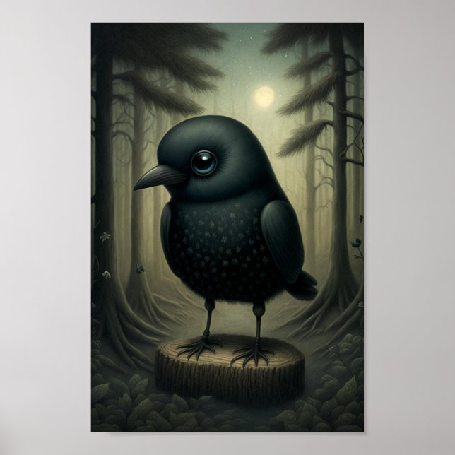 Póster Cute Black Crow en el bosque (Frente)