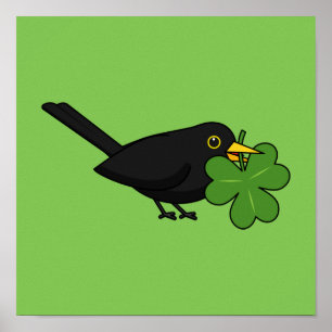 Póster Cute Blackbird con Shamrock Clover Personalizado