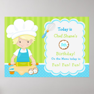 Póster Cute Blonde Boy Baking Cumpleaños