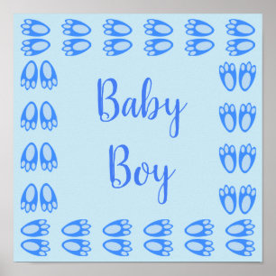 Póster Cute Blue Baby Boy Bunny Pies de Pascua Personaliz