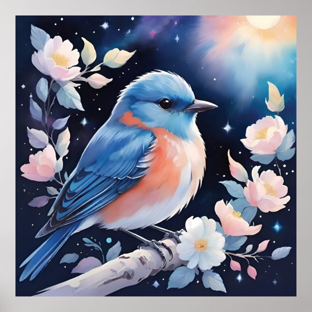 Póster Cute blue bird illustration (Frente)