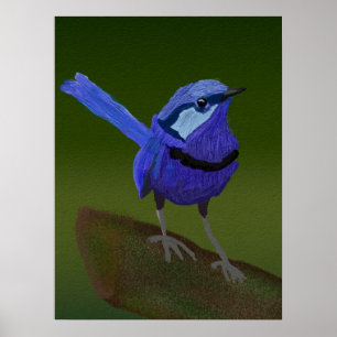 PÓSTER CUTE BLUE BIRD PINTURA 