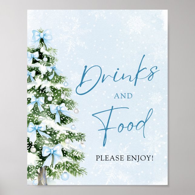Póster Cute Blue Bows Christmas Tree Food and Drinks (Frente)
