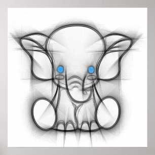 Póster Cute blue eyes elephant poster