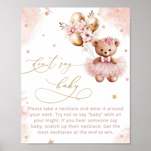 Póster Cute Blush Pink Teddy Bear Don't Say Baby Game  Po (Frente)