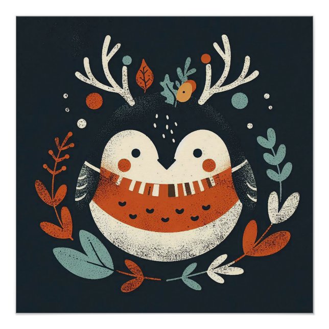 Póster Cute Boho Autumn Robin wreath Wall Decal (Anverso)