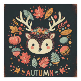 Póster Cute Boho Otumn Hedgehog wreath Wall Decal