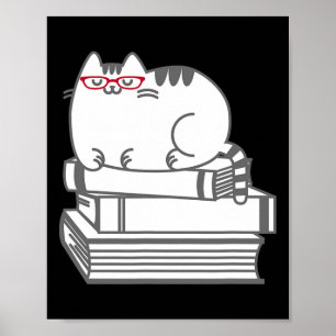 Póster Cute Book Nerd Cat - Camiseta divertida de Nerdy K