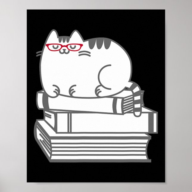 Póster Cute Book Nerd Cat - Camiseta divertida de Nerdy K (Frente)