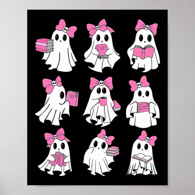 Póster Cute Booooks Ghost Leer más libros Gracioso Profes (Frente)
