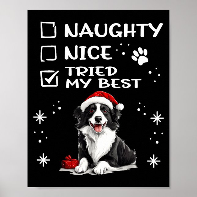 Póster Cute Border Collie Dog Christmas Naughty Nice Trie (Frente)