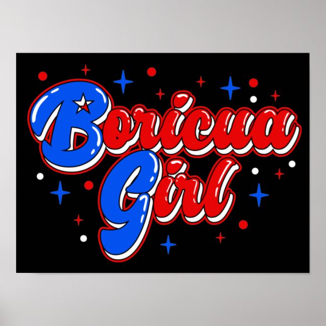 Póster Cute Boricua Girl Puerto Rico Glitter Poster (Frente)