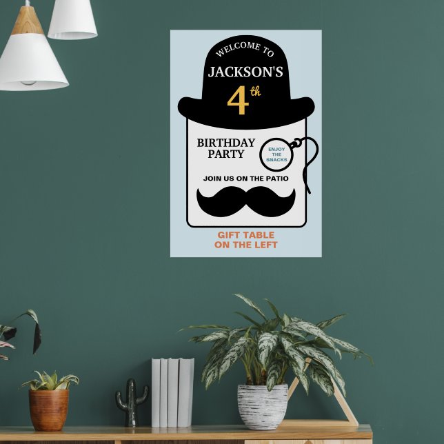 Póster Cute Bowler Hat and Monocle Any Age Birthday Party (Salón 1)