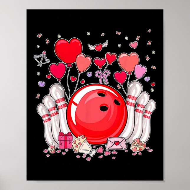 Póster Cute Bowling Ll Valentine Heart Lover Player Bowle (Frente)