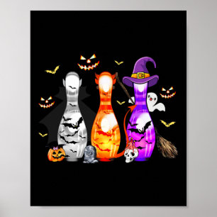 Póster Cute Bowling Pin Halloween Espeluznante disfraz
