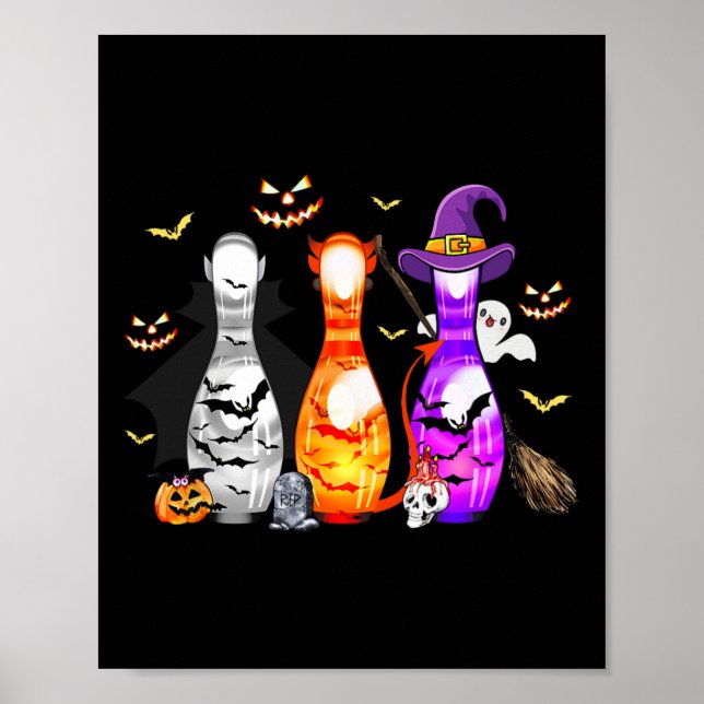 Póster Cute Bowling Pin Halloween Espeluznante disfraz (Frente)