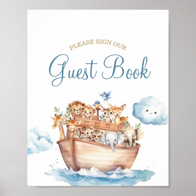 Póster Cute Boy Noah's Ark Guest Book (Frente)