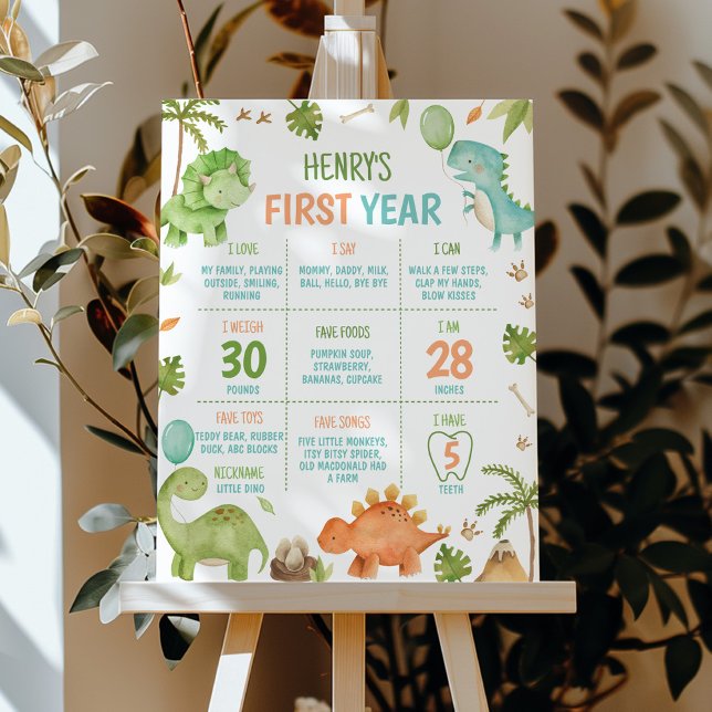 Póster Cute Boys Dinosaur Birthday Party Milestone Poster (Subido por el creador)