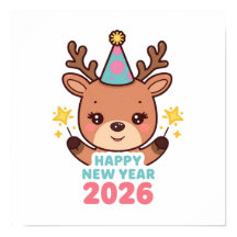 cute bright reindeer new year poster 2026