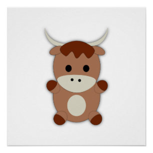 Póster Cute Brown Cow