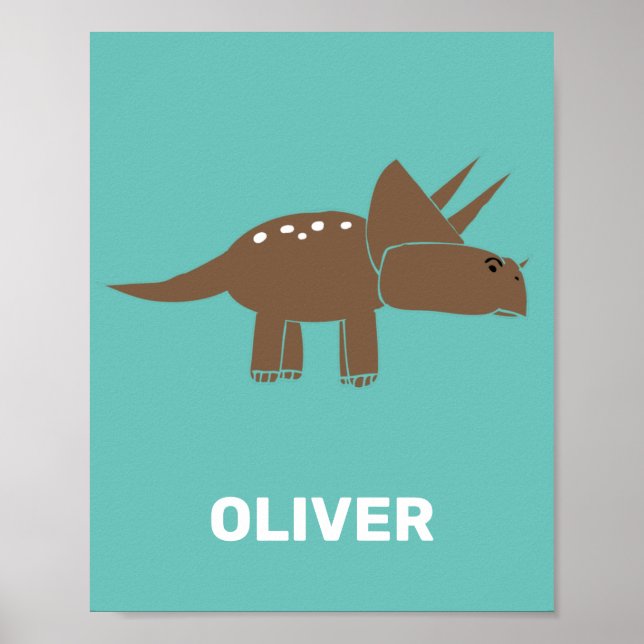 Póster Cute Brown Triceratops Dinosaur Para Niños Dino Bo (Frente)