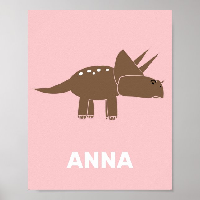 Póster Cute Brown Triceratops Dinosaurio Para Niños Dino  (Frente)