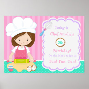 Póster Cute Brunette Chica Hair Baking Cumpleaños