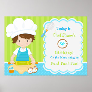 Póster Cute Brunette Hair Boy Baking Cumpleaños