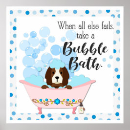 Póster Cute Bubble Bath Cartoon Dog Baño