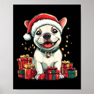 Póster Cute Bull Terrier Santa Hat Funny Navidades Xmas D