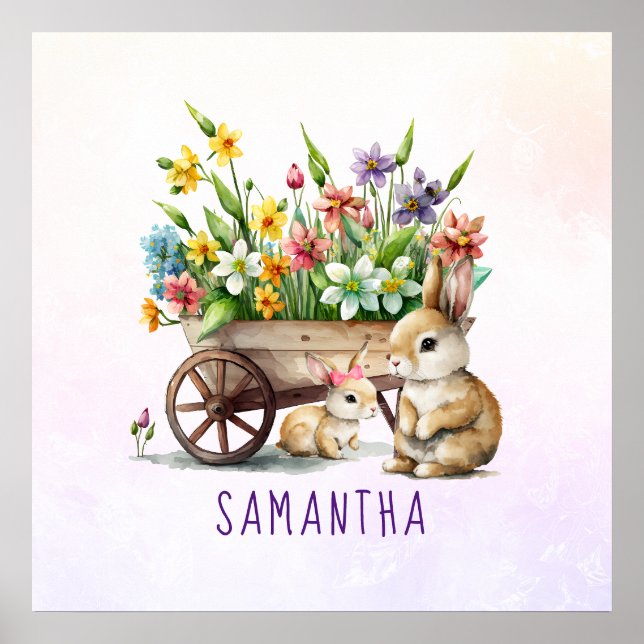 Póster Cute Bunnies Chica Personalizado Pascua (Frente)