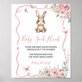 Póster Cute Bunny Baby Shower Girl Baby Sock Hunt