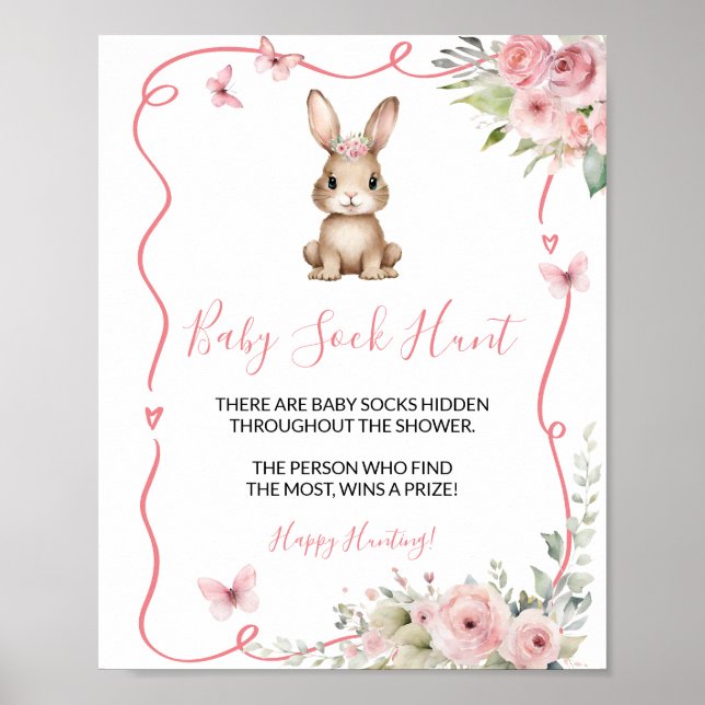 Póster Cute Bunny Baby Shower Girl Baby Sock Hunt (Frente)