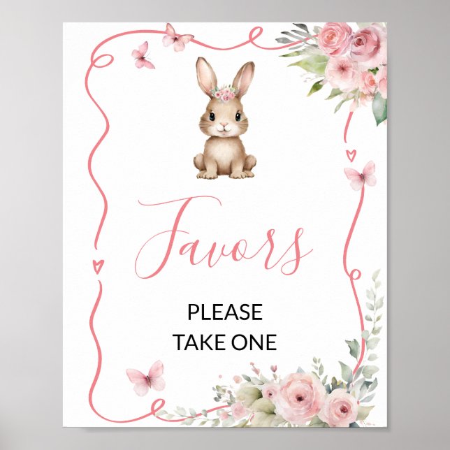 Póster Cute Bunny Baby Shower Girl Favors (Frente)