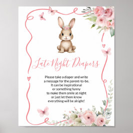 Póster Cute Bunny Baby Shower Girl Late Night Diapers