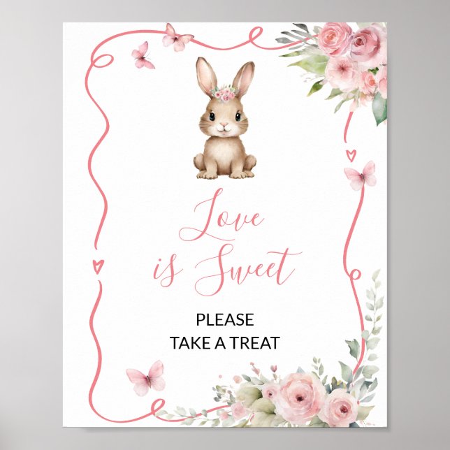 Póster Cute Bunny Baby Shower Girl Love is Sweet (Frente)