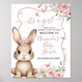 Póster Cute Bunny Baby Shower Girl Pink Floral Welcome