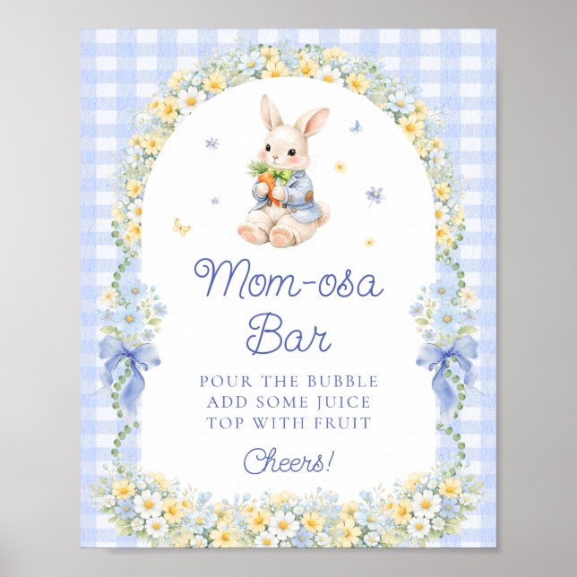 Póster Cute Bunny Blue Baby Shower Mom-osa Bar (Frente)