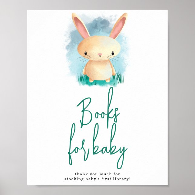 Póster Cute Bunny Books para el bebé (Frente)