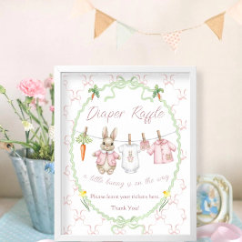 Póster Cute Bunny Clothesline Baby Shower Diaper Raffle