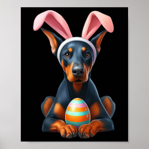 Póster Cute Bunny Doberman Pinscher Dog Easter Hug Eggs E