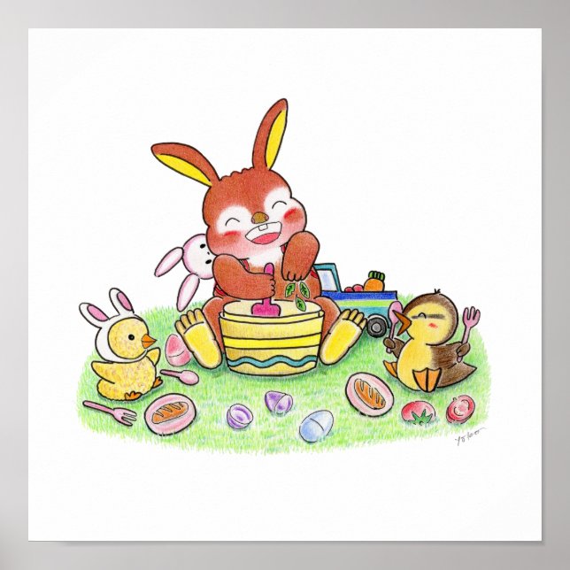 Póster Cute Bunny Duck  Cooking Kids  Room (Frente)