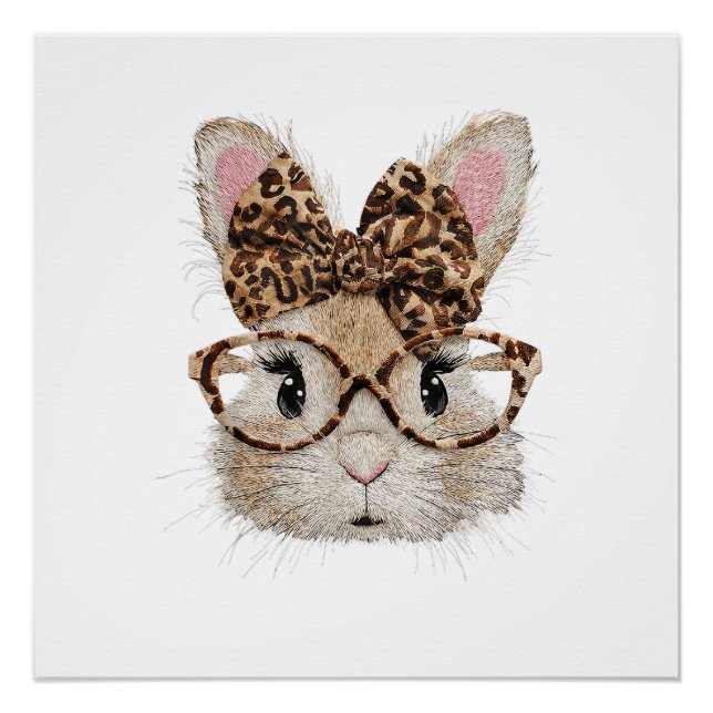 Póster Cute Bunny Rabbit Face Leopard Coquette Bow Glasse (Anverso)