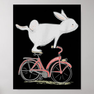 Póster Cute Bunny Rabbit On Bike Cycling Bicycle