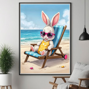 Póster Cute Bunny Summer Cartel Costero para Niños